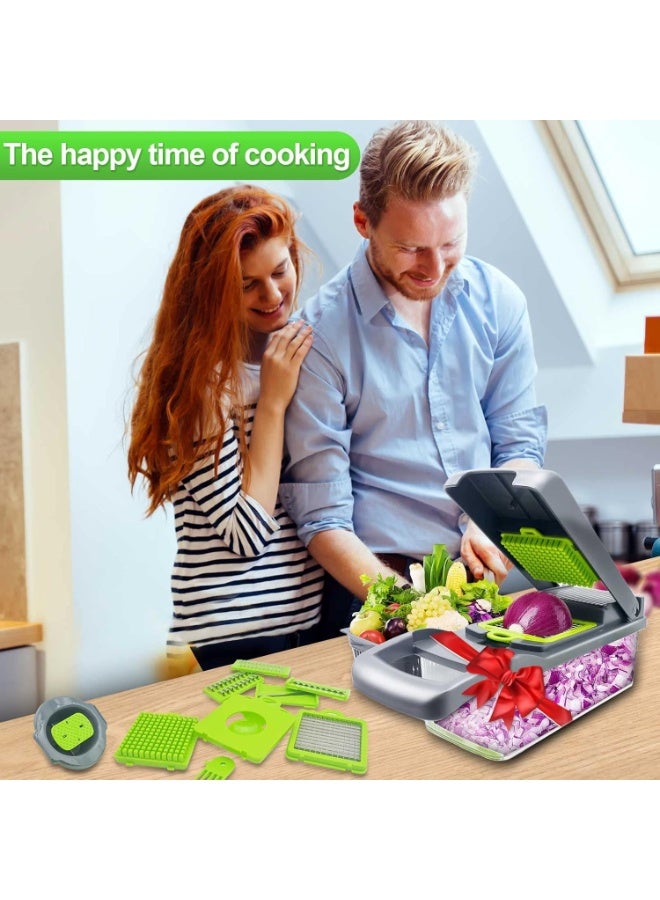 All-in-One 14-in-1 Veggie Chopper – Vegetable Slicer, Dicer and Onion Chopper with Container and Colander Basket for Salad, Potatoes, Carrots and Garlic - Image 5